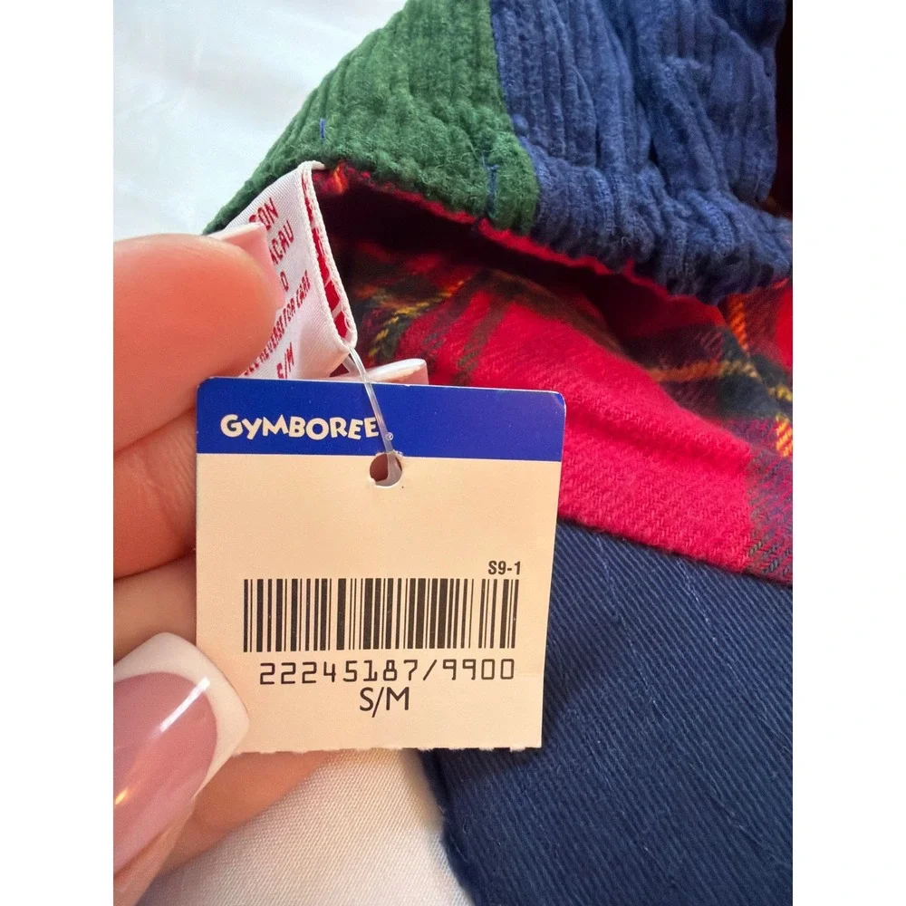 Vintage Gymboree Kids Corduroy Colorblock Hat Navy Green Plaid Lined NWT S/M